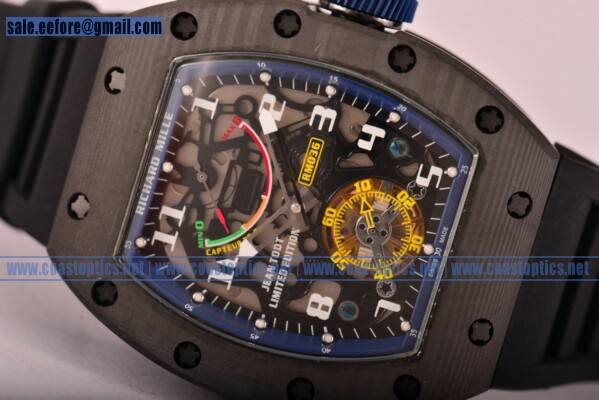 Richard Mille Jean Todt Limited Edition RM 036 Watch 1:1 Replica Carbon Fiber Blue Inner Bezel - Click Image to Close